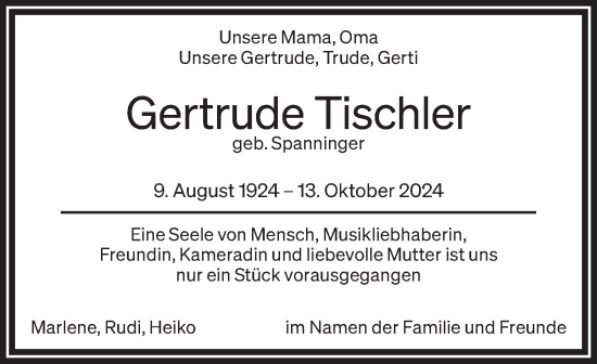 Traueranzeige von Gertrude Tischler von Kleine Zeitung