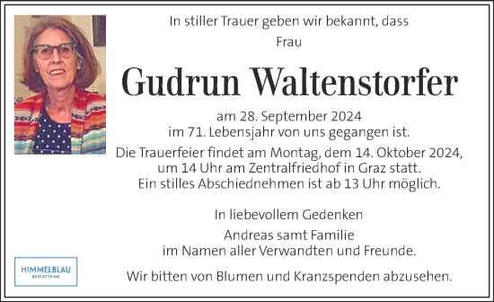 Traueranzeige von Gudrun Waltenstorfer von Kleine Zeitung