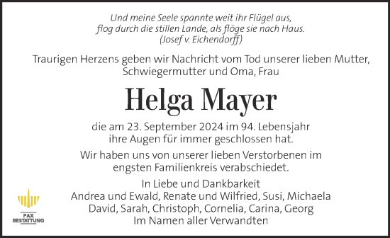 Traueranzeige von Helga Mayer von Kleine Zeitung