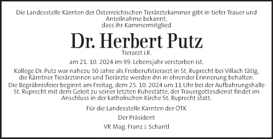 Traueranzeige von Herbert Putz von Kleine Zeitung