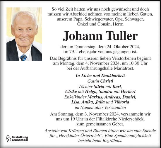 Traueranzeige von Johann Tuller von Kleine Zeitung