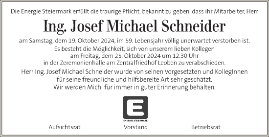 Traueranzeige von Josef Michael Schneider von Kleine Zeitung