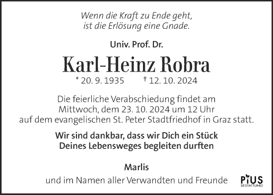 Traueranzeige von Karl-Heinz Robra von Kleine Zeitung