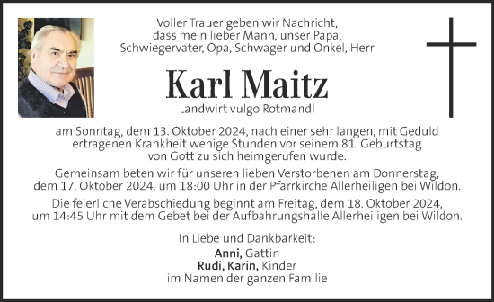 Traueranzeige von Karl Maitz von Kleine Zeitung