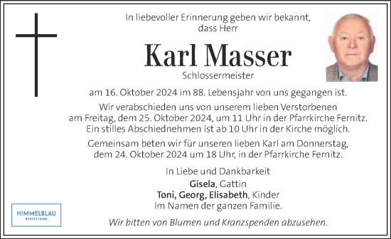 Traueranzeige von Karl Masser von Kleine Zeitung