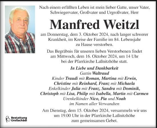 Traueranzeige von Manfred Weitzl von Kleine Zeitung