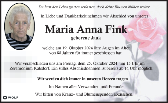 Traueranzeige von Maria Anna Fink von Kleine Zeitung