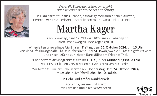 Traueranzeige von Martha Kager von Kleine Zeitung