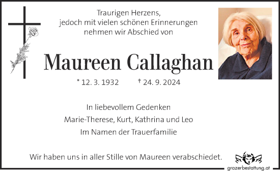 Traueranzeige von Maureen Callaghan von Kleine Zeitung