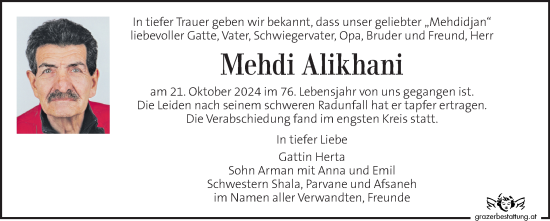 Traueranzeige von Mehdi Alikhani von Kleine Zeitung