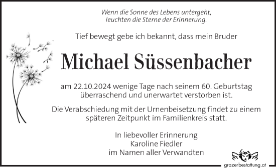 Traueranzeige von Michael Süssenbacher von Kleine Zeitung