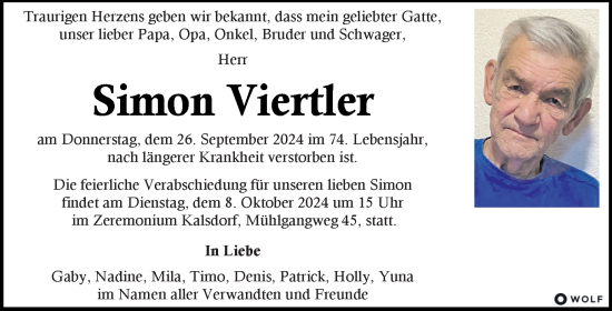 Traueranzeige von Simon Viertler von Kleine Zeitung