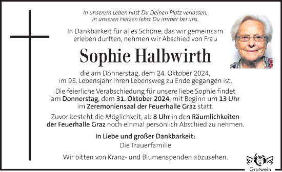 Traueranzeige von Sophie Halbwirth von Kleine Zeitung