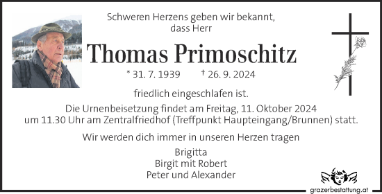 Traueranzeige von Thomas Primoschitz von Kleine Zeitung