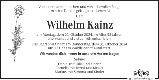 Traueranzeige von Wilhelm Kainz von Kleine Zeitung