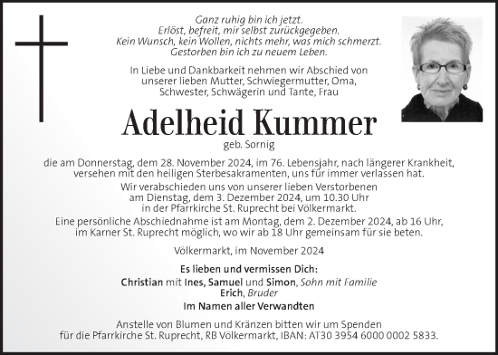 Traueranzeige von Adelheid Kummer von Kleine Zeitung