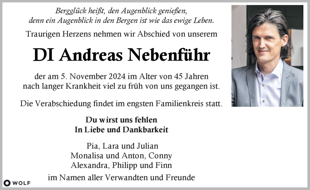  Traueranzeige für Andreas Nebenführ vom 09.11.2024 aus Kleine Zeitung