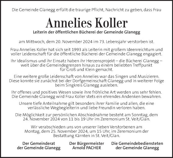 Traueranzeige von Annelies Koller von Kleine Zeitung