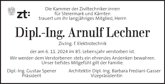 Traueranzeige von Arnulf Lechner von Kleine Zeitung