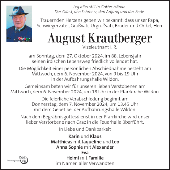 Traueranzeige von August Krautberger von Kleine Zeitung