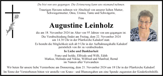 Traueranzeige von Augustine Leinholz von Kleine Zeitung