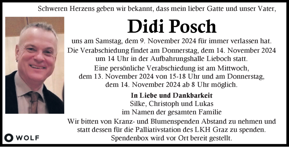  Traueranzeige für Didi Posch vom 13.11.2024 aus Kleine Zeitung