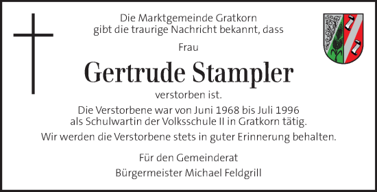 Traueranzeige von Gertrude Stampler von Kleine Zeitung