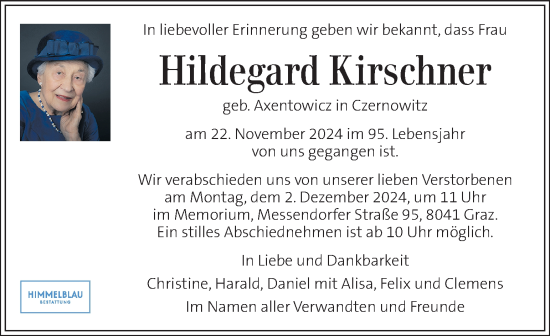 Traueranzeige von Hildegard Kirschner von Kleine Zeitung