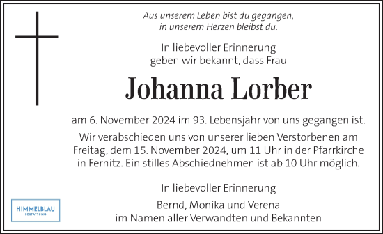 Traueranzeige von Johanna Lorber von Kleine Zeitung