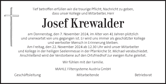 Traueranzeige von Josef Krewalder von Kleine Zeitung