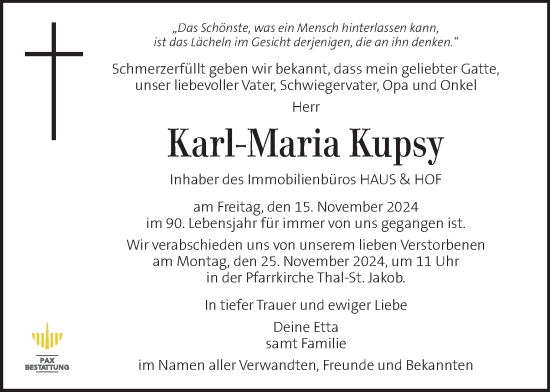 Traueranzeige von Karl-Maria Kupsy von Kleine Zeitung