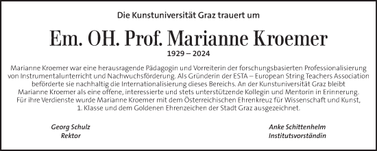 Traueranzeige von Marianne Kroemer von Kleine Zeitung