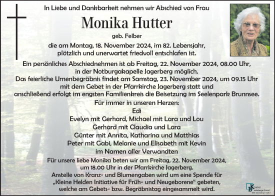 Traueranzeige von Monika Hutter von Kleine Zeitung