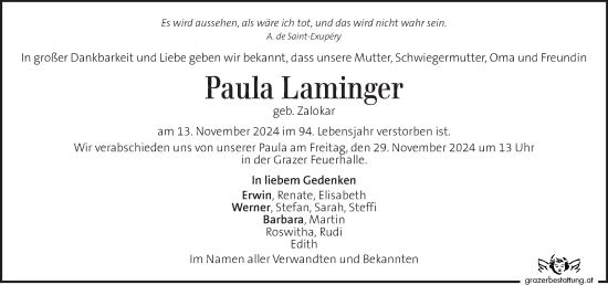 Traueranzeige von Paula Laminger von Kleine Zeitung