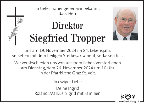 Traueranzeige von Siegfried Tropper von Kleine Zeitung