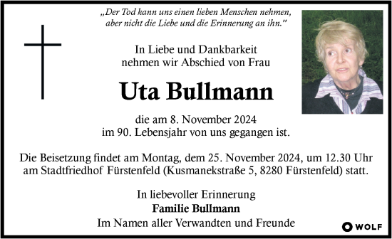 Traueranzeige von Uta Bullmann von Kleine Zeitung