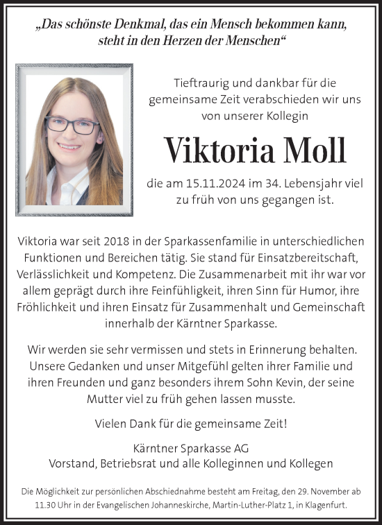 Traueranzeige von Viktoria Moll von Kleine Zeitung