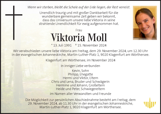 Traueranzeige von Viktoria Moll von Kleine Zeitung