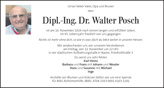 Traueranzeige von Walter Posch von Kleine Zeitung