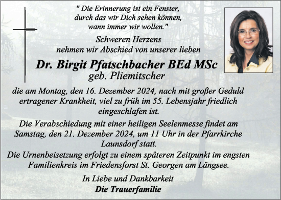 Traueranzeige von Birgit Pfatschbacher von Kleine Zeitung