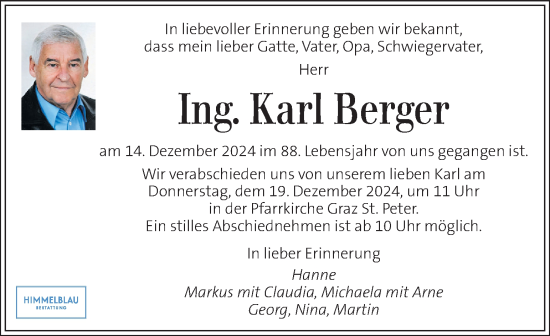 Traueranzeige von Karl Berger von Kleine Zeitung