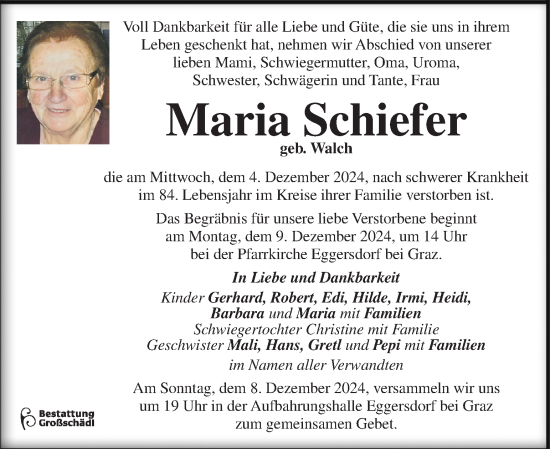 Traueranzeige von Maria Schiefer von Kleine Zeitung