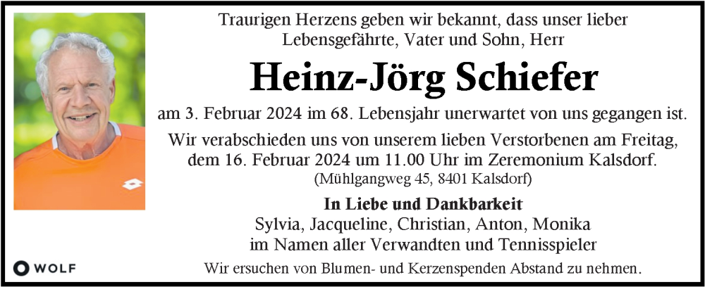  Traueranzeige für Heinz-Jörg Schiefer vom 11.02.2024 aus KLEINE ZEITUNG