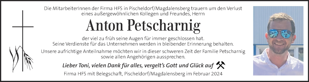  Traueranzeige für Anton Petscharnig vom 16.02.2024 aus Kleine Zeitung