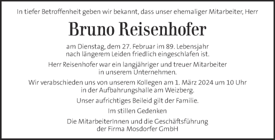 Traueranzeige von Bruno Reisenhofer von Kleine Zeitung