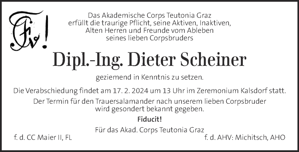  Traueranzeige für Dieter Scheiner vom 13.02.2024 aus Kleine Zeitung