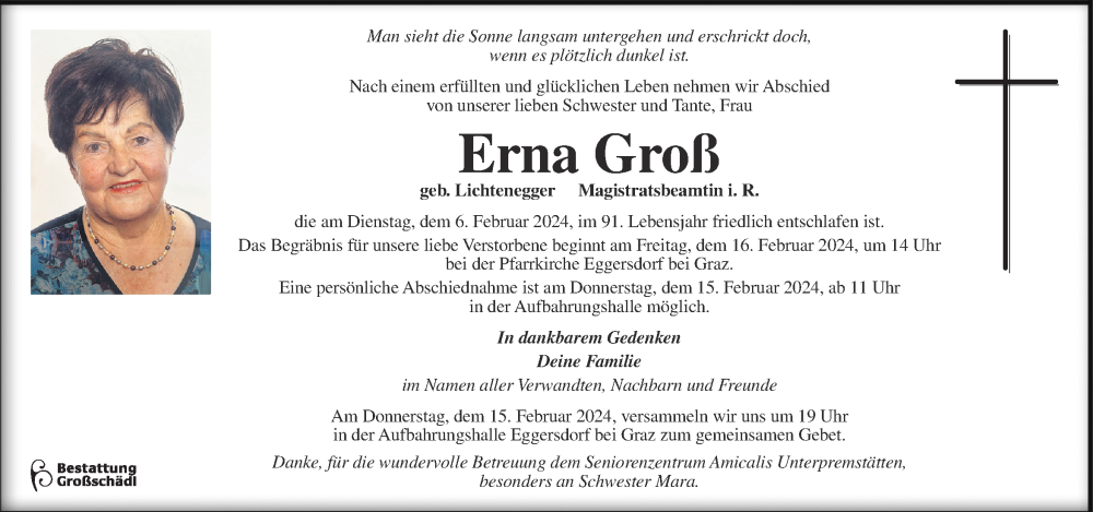  Traueranzeige für Erna Groß vom 10.02.2024 aus Kleine Zeitung