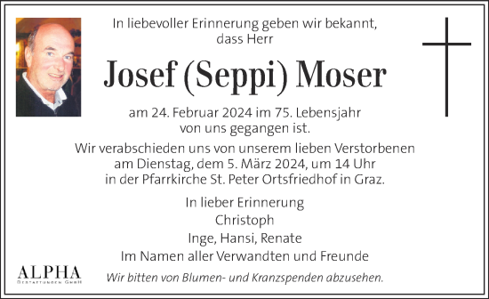 Traueranzeige von Josef Moser von Kleine Zeitung
