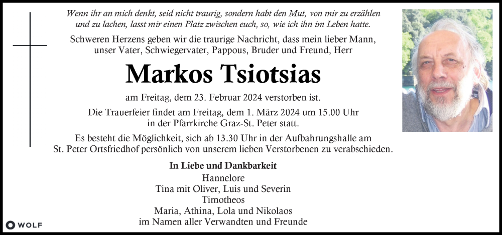  Traueranzeige für Markos Tsiotsias vom 28.02.2024 aus Kleine Zeitung