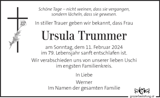 Traueranzeige von Ursula Trummer von Kleine Zeitung